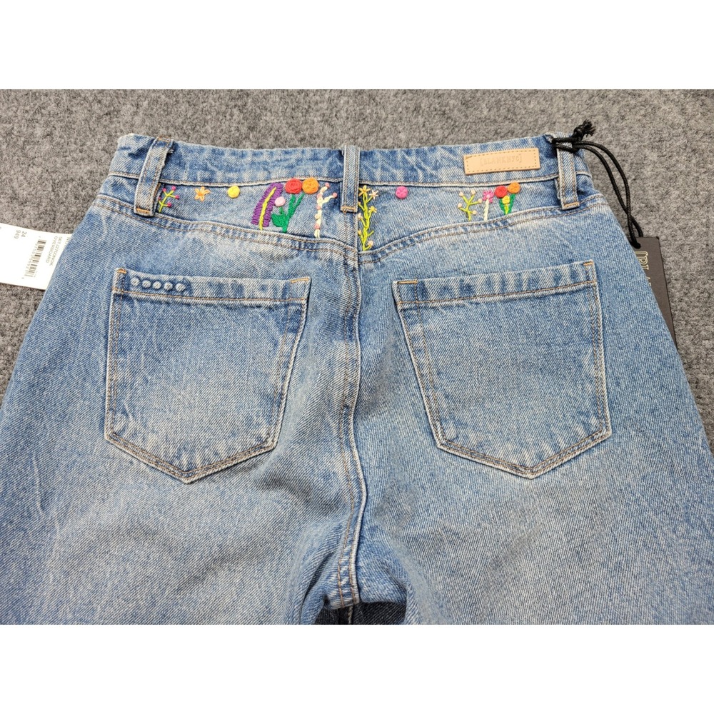 Blank NYC The Baxter Ribcage Straight Leg Jeans Embroidered Distressed Blue 24 - Picture 15 of 15